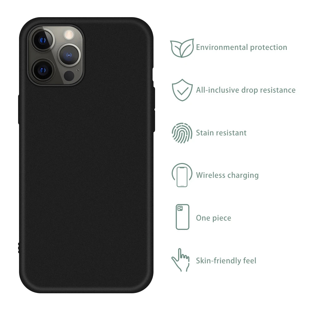 Zwarte Matte Siliconen Case voor iPhone – Zachte Backcover Geschikt voor iPhone 7 t/m 16 Pro Max