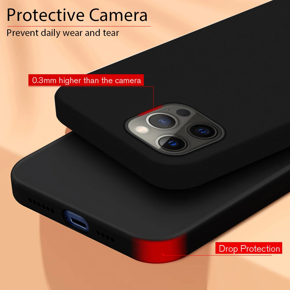 Zwarte Matte Siliconen Case voor iPhone – Zachte Backcover Geschikt voor iPhone 7 t/m 16 Pro Max