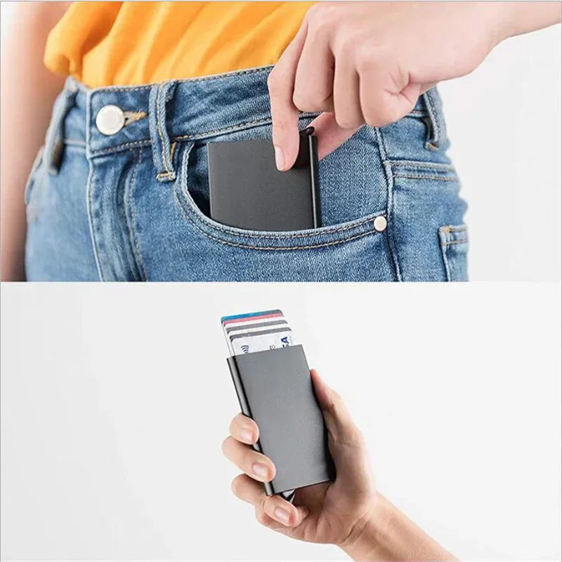 RFID Metalen Slimme Wallet – Minimalistische Pop-up Kaarthouder