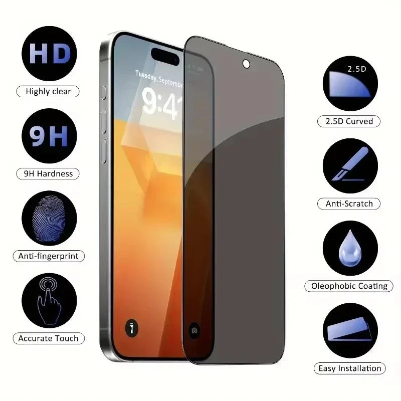 5-Pack Privacy Screen Protector voor iPhone – 8K Anti-Spy Volledig Glas voor iPhone 11 t/m 16 Pro Max