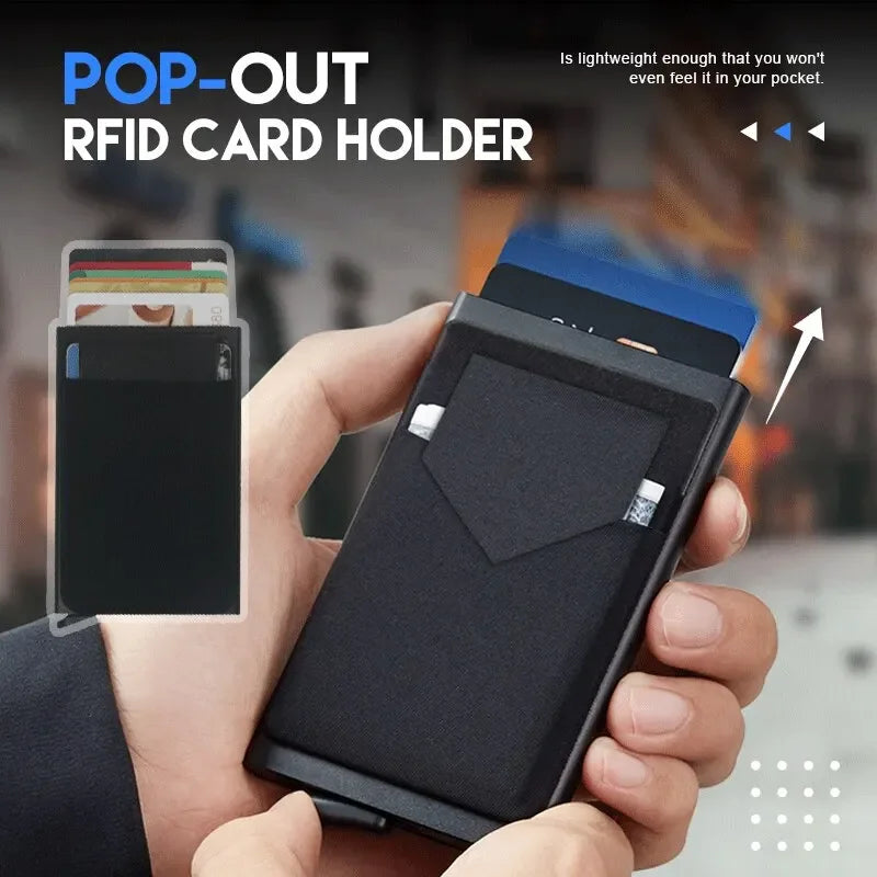 RFID Beschermde Slimme Kaarthouder – Metalen Pop-up Minimalistische Portemonnee voor Mannen